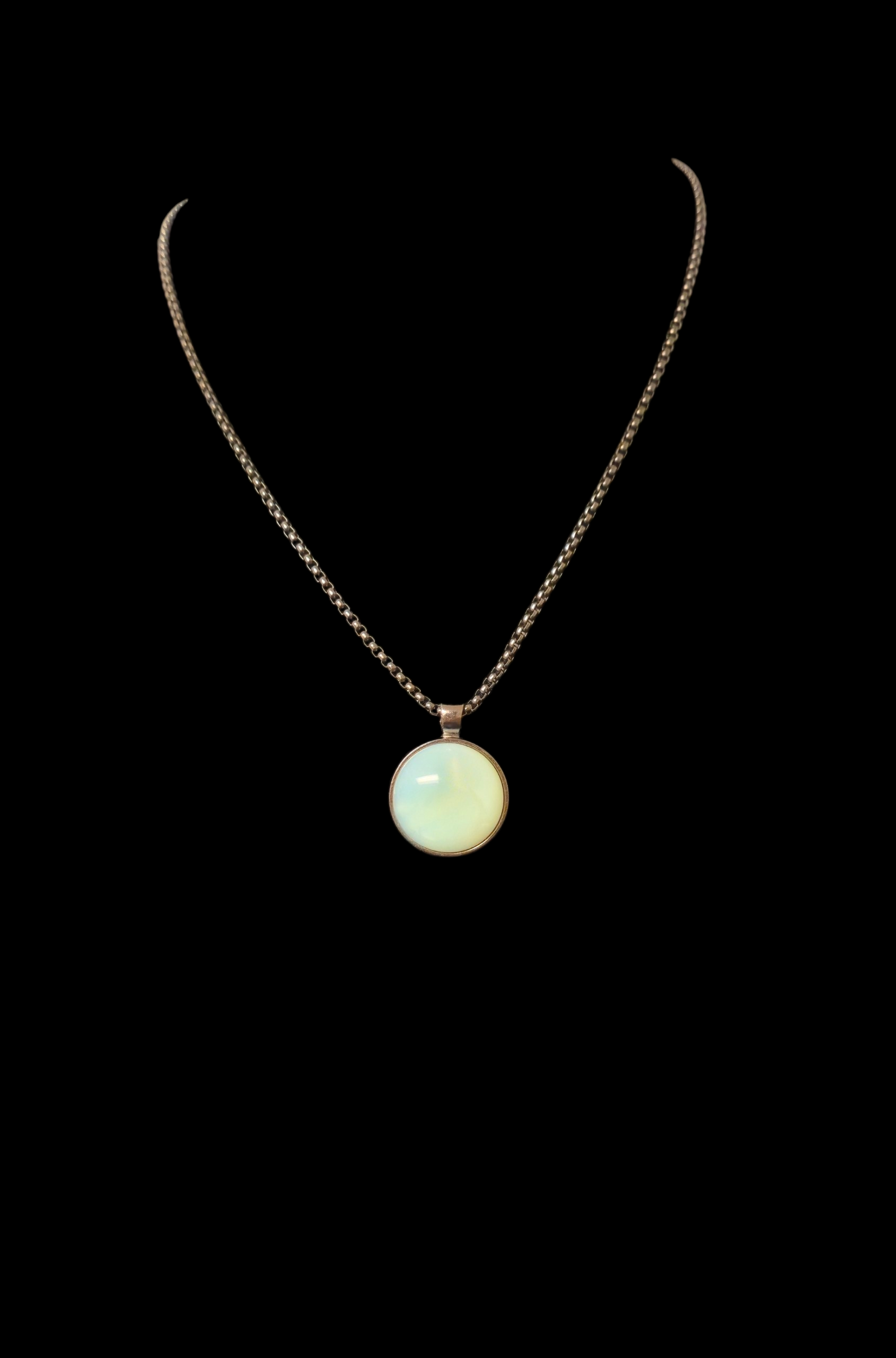 Uranium Glass Cabochon Necklace — Hand-Assembled Glow Pendant