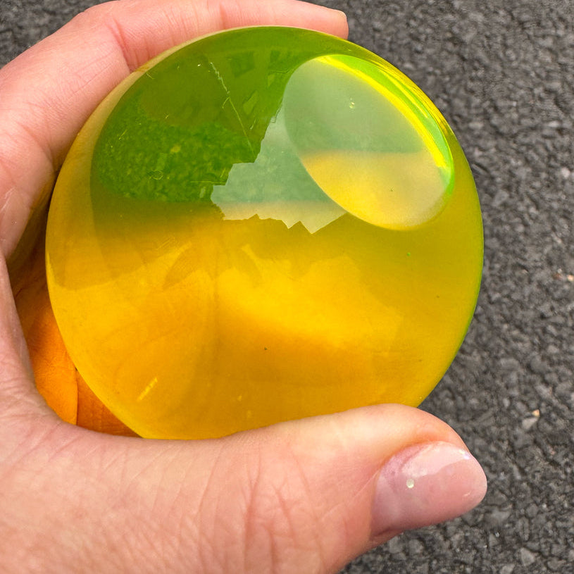 Large Uranium Glass Sphere With Flat Side: Pre-order