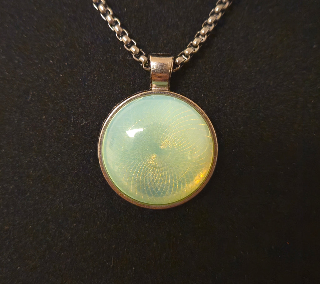 Uranium Glass Cabochon Necklace — Hand-Assembled Glow Pendant
