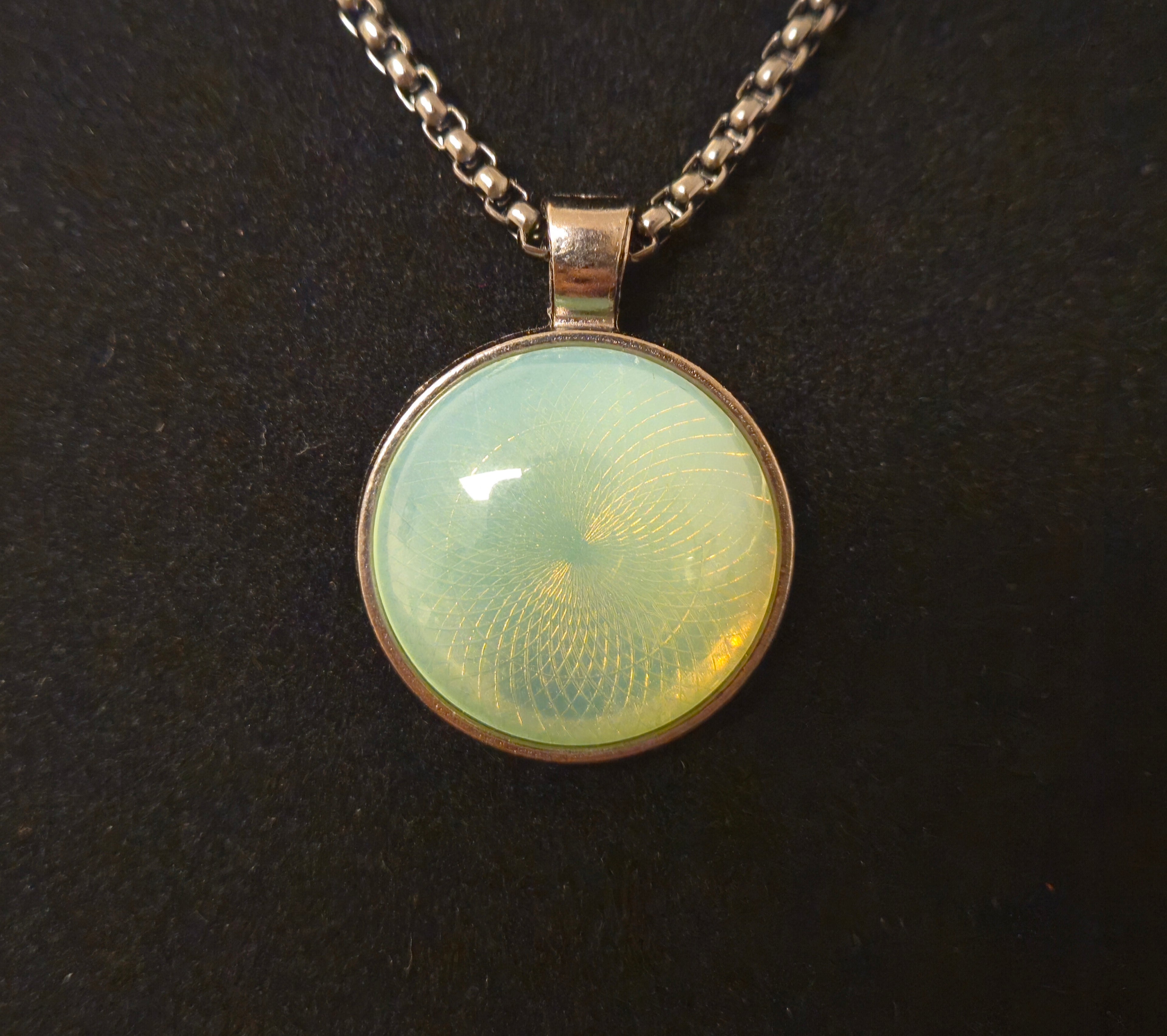 Uranium Glass Cabochon Necklace — Hand-Assembled Glow Pendant