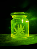 Uranium Glass Leaf Engraved Apothecary Jar