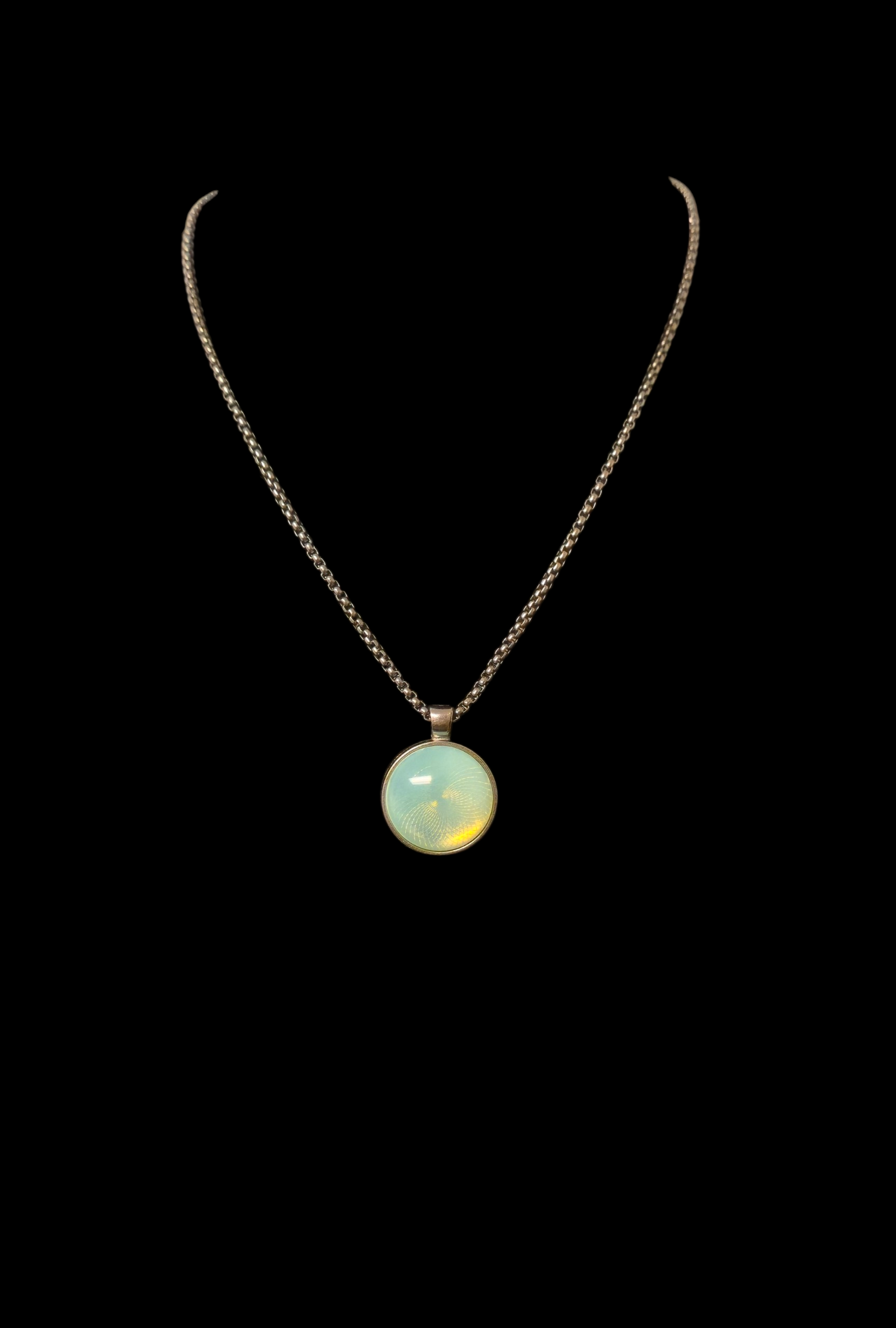 Uranium Glass Cabochon Necklace — Hand-Assembled Glow Pendant