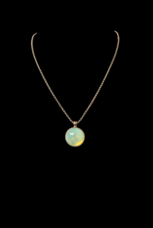 Uranium Glass Cabochon Necklace — Hand-Assembled Glow Pendant