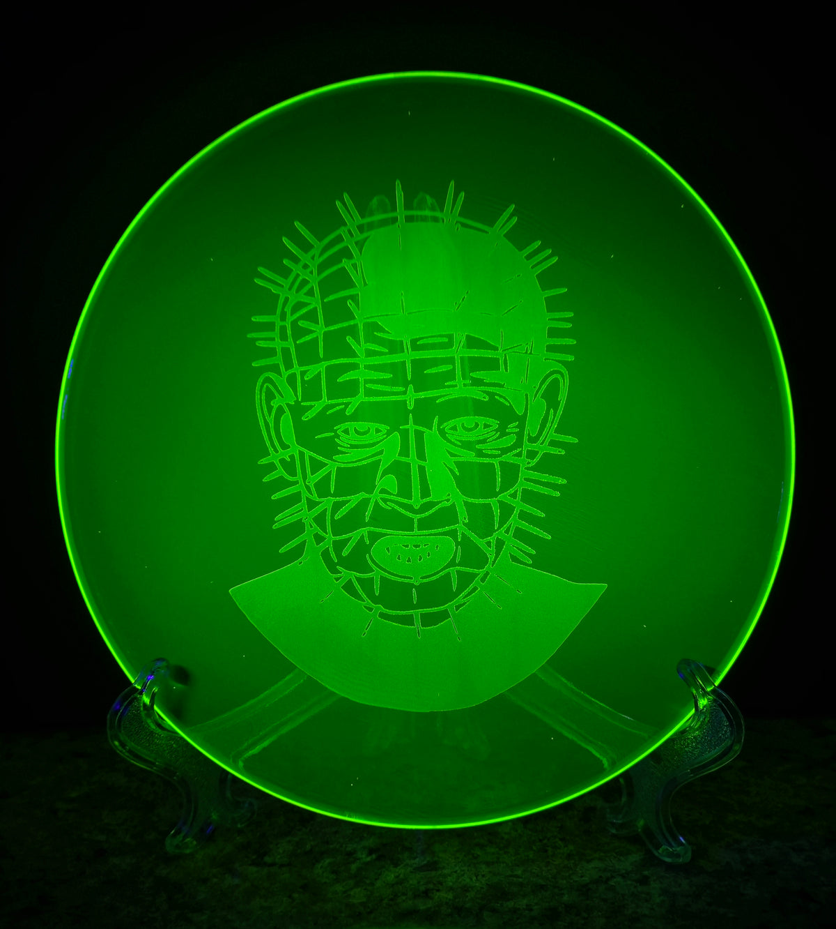 Engraved large vaseline glass disks