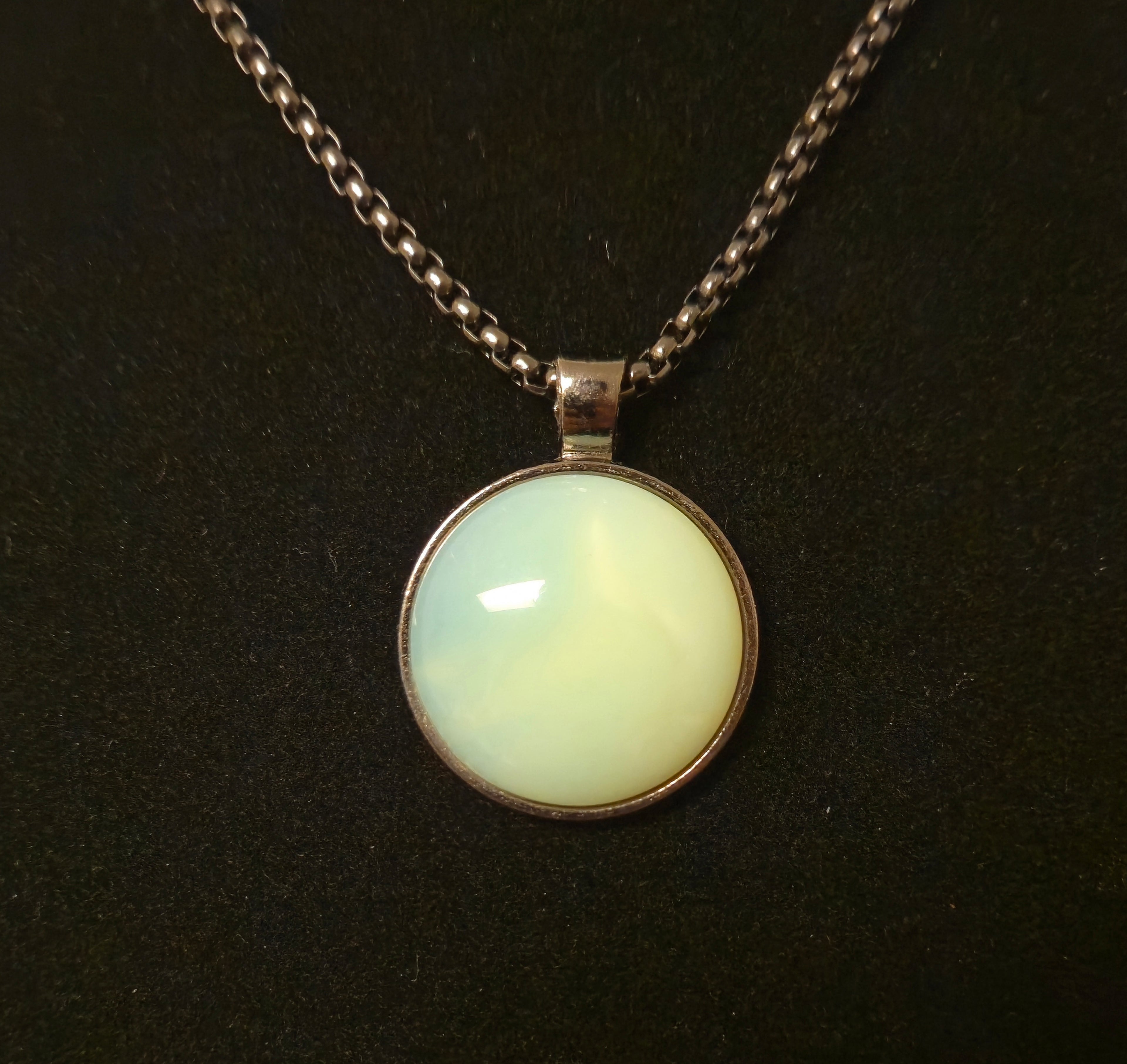 Uranium Glass Cabochon Necklace — Hand-Assembled Glow Pendant