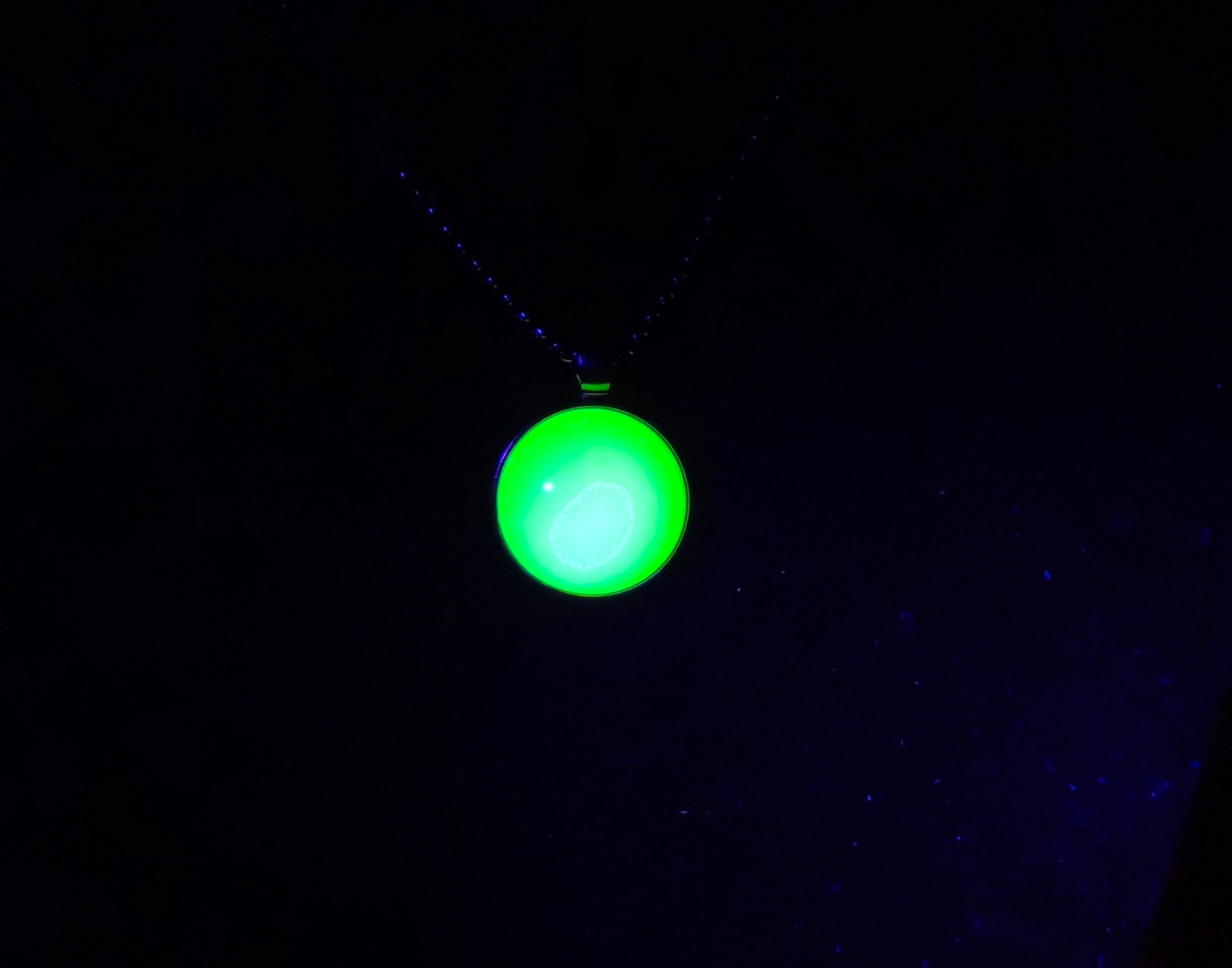 Uranium Glass Cabochon Necklace — Hand-Assembled Glow Pendant